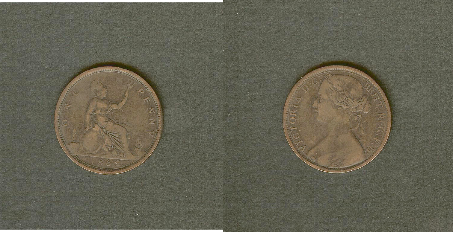 English penny 1862 aVF